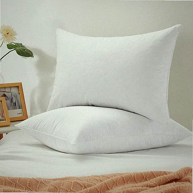 2 Pack Quatrefoil Quilted Bed Pillows, White Goose Feather Fill, Cotton Shell