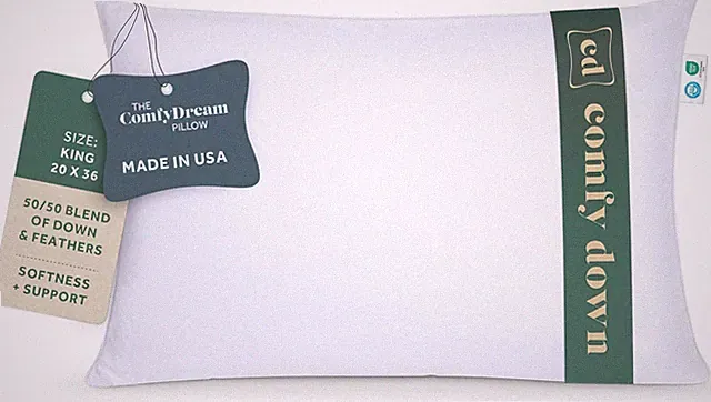 ComfyDown 50/50 Down Feather Blend ComfyDream Bed Pillow for Sleeping
