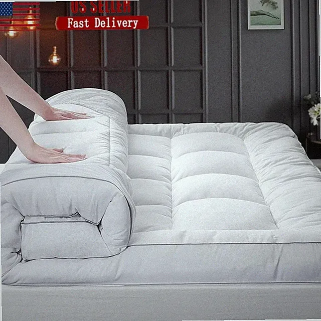 Extra Thick Cotton Mattress Topper Non Slip Deep Pocket Cooling Plush Fiber New