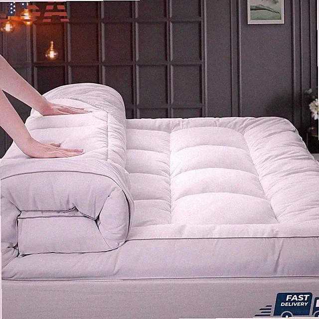 Extra Thick Down Alternative Mattress Topper Cotton Non-Slip Plush Comfort New