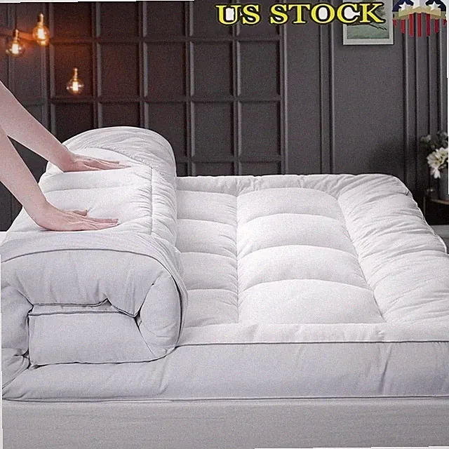 Extra Thick Mattress Topper Cotton Cooling Non-Slip Plush Down Alternative Fiber