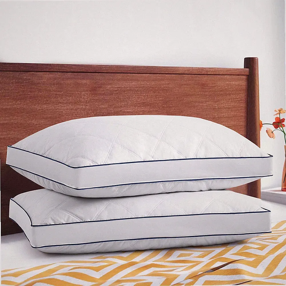 Grey Goose Down Feather Gusseted Pillows Set of 2 Luxury Bed Pillows Queen Size