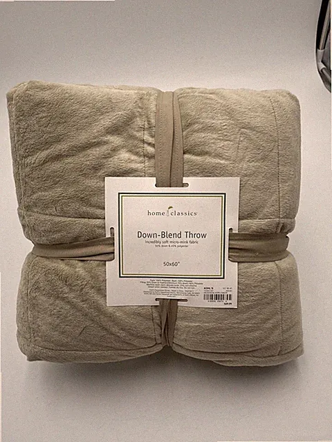 Home Classics Down-Blend Throw 50x60 Micro-Mink Plush Blanket Tan NEW