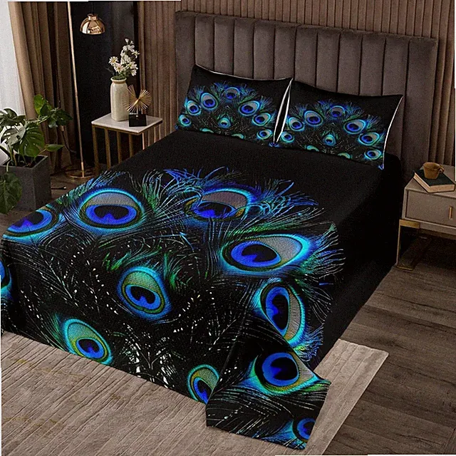 Peacock Feather Coverlet Set Wild Animal Bedspread for Boys Girls Youth,Wildlife