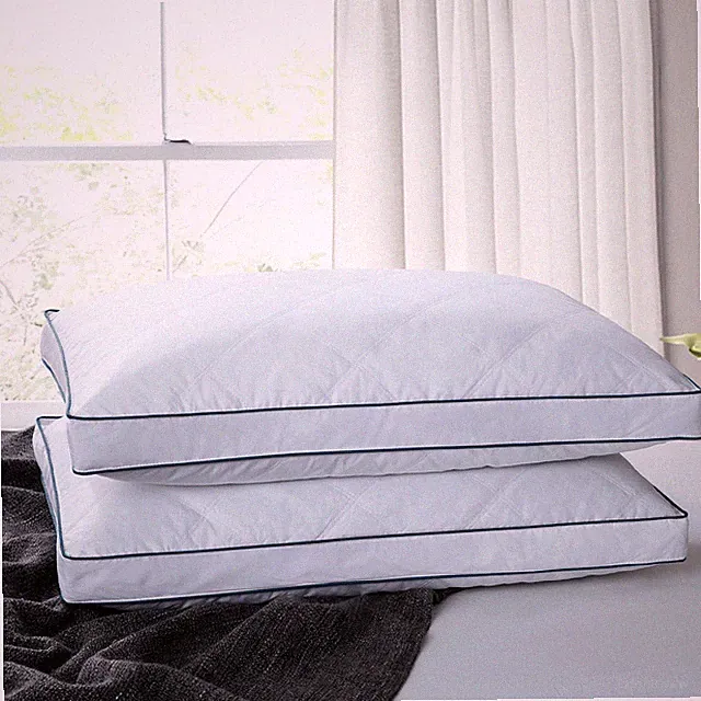 Soft Set of 2 Down Feather Bed Pillows Gusseted King Size Pillow or Queen
