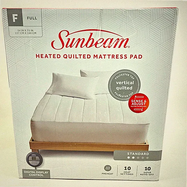 Sunbeam Full Heated Mattress Pad Quilted, 10 Heat Settings SleekSet, White size